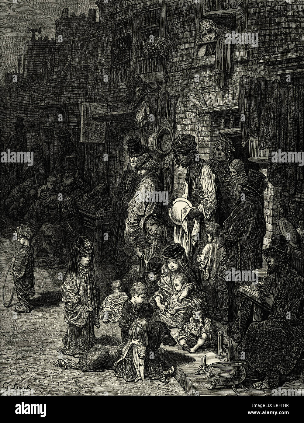 Londra nel periodo Vittoriano- Whitechapel, Wentworth Street. East End di Londra.incisione di Gustave Doré, da 'London, un pellegrinaggio, da Foto Stock
