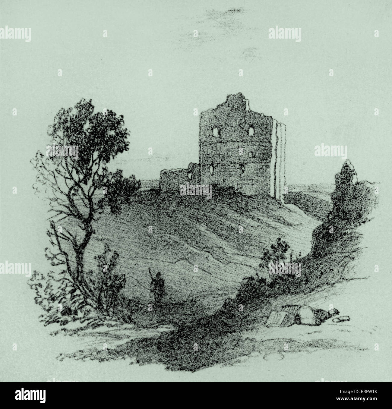 Norham Castle è in parte un castello in rovina in Northumberland, Inghilterra, e si affaccia sul fiume Tweed, sul confine tra Inghilterra Foto Stock