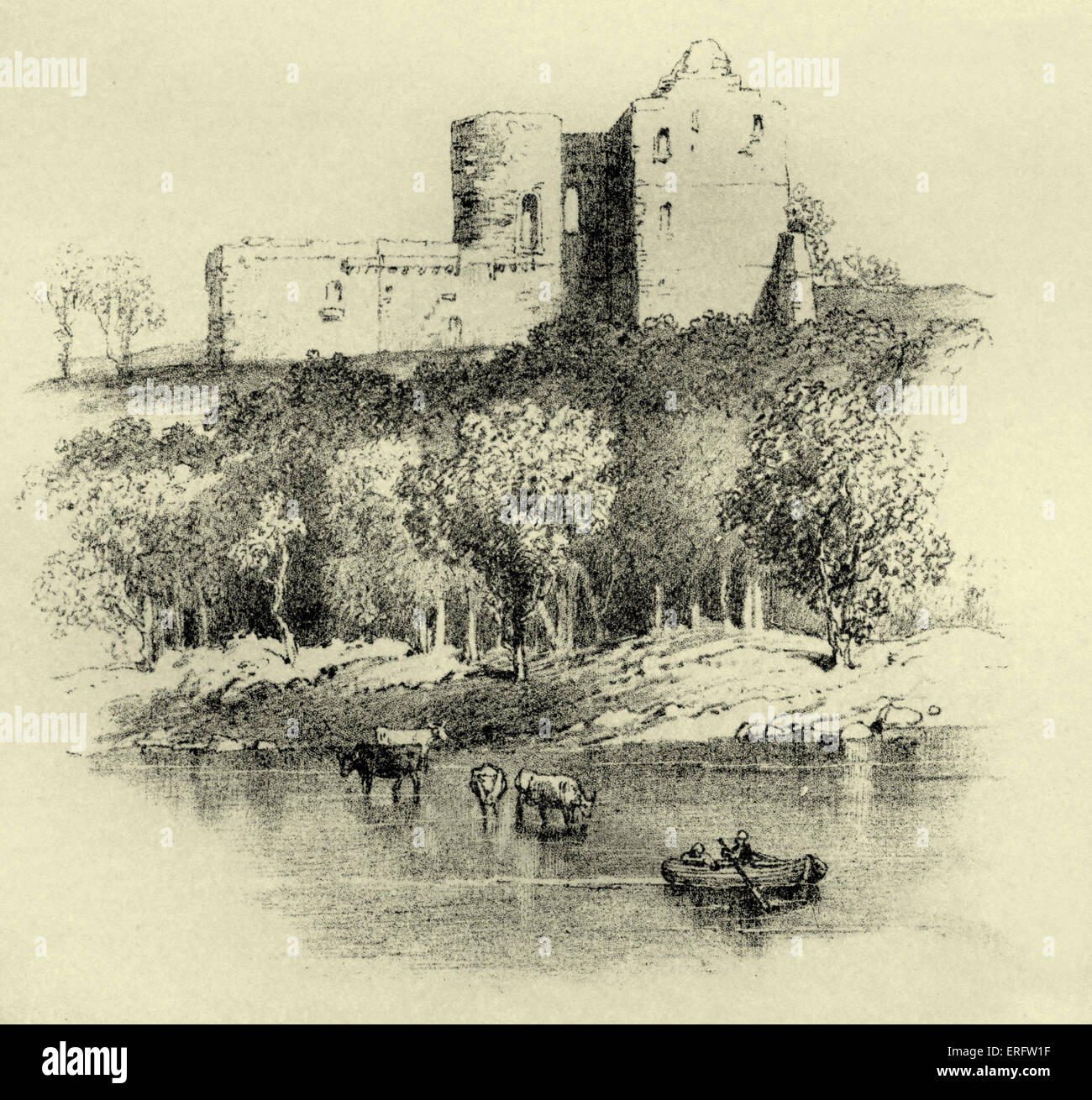 Norham Castle è in parte un castello in rovina in Northumberland, Inghilterra, e si affaccia sul fiume Tweed, sul confine tra Inghilterra Foto Stock