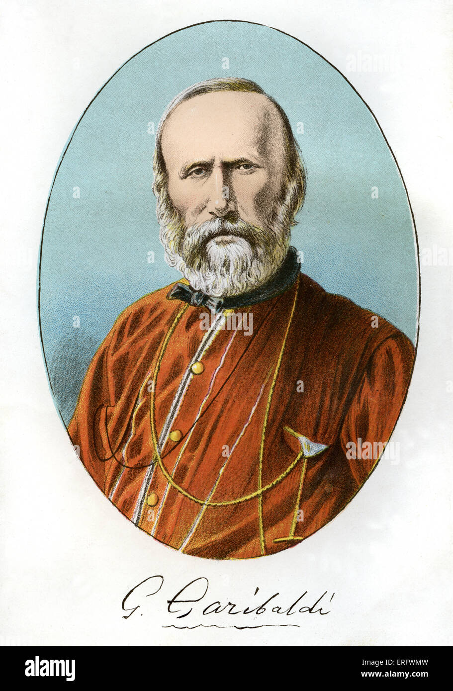 Guiseppe Garibaldi ritratto con firma. GG: 4 luglio 1807 - 2 giugno 1882 Foto Stock