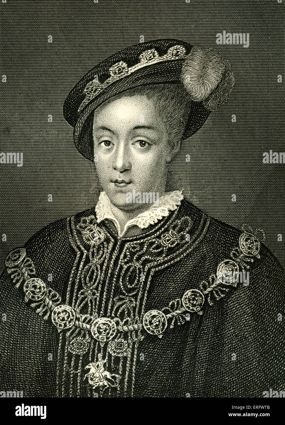 Edoardo VI (1537 - 1553) divenne Re di Inghilterra e Irlanda, nel 1547, e coronata di nove anni. Edward era il figlio di Henry VIII Foto Stock