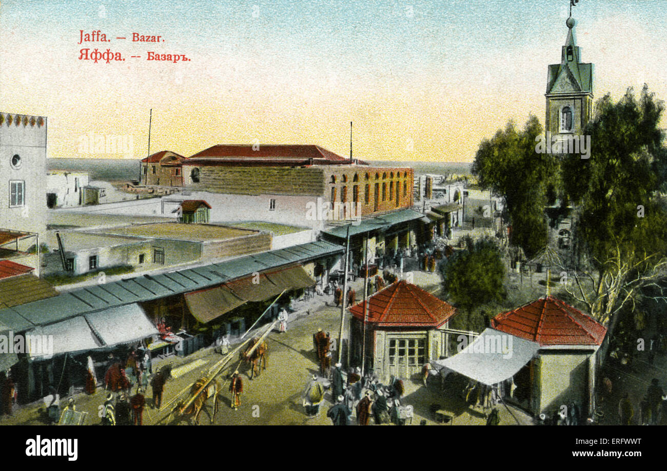 Jaffa mercato / bazaar . Gli uomini arabi shopping. Fine Ottocento e inizio novecento. Foto Stock