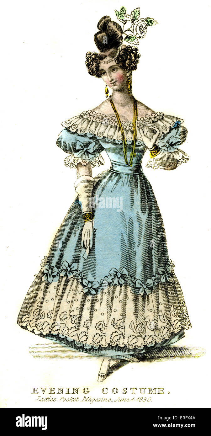 Abito da sera dal 1830 - Abiti alla moda. Dal Ladies Pocket Magazine  Giugno1830 Foto stock - Alamy