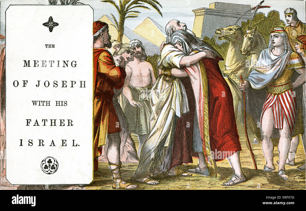 Genesi 46: incontro di Giuseppe con il suo padre Israele (Giacobbe).(' a Goscen e si presentò a lui; ed egli cadde su Foto Stock