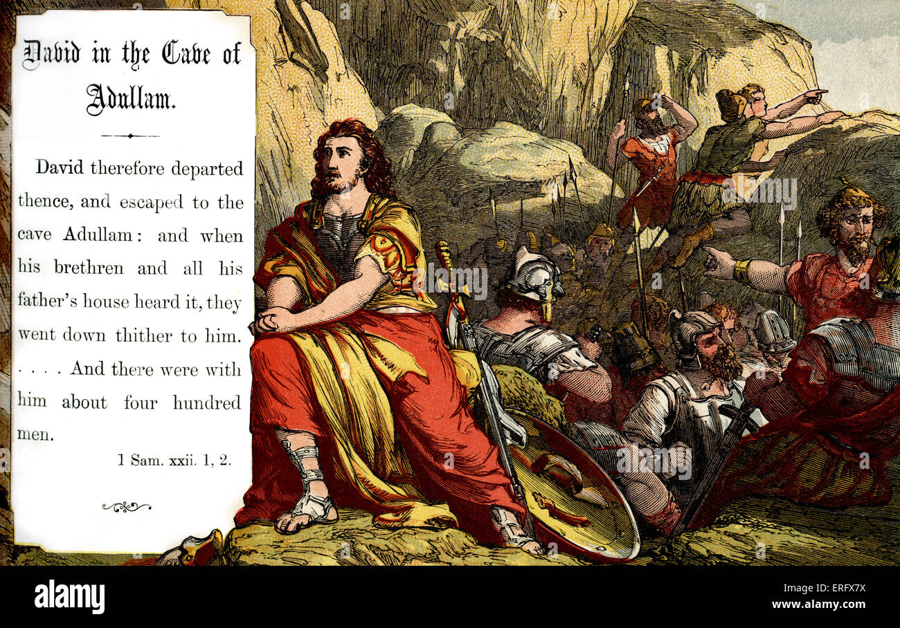Davide nella caverna di Adullam. (Scappò da Saul è un tentativo di uccidere lui e la casa di suo padre lo seppero, scesero Foto Stock