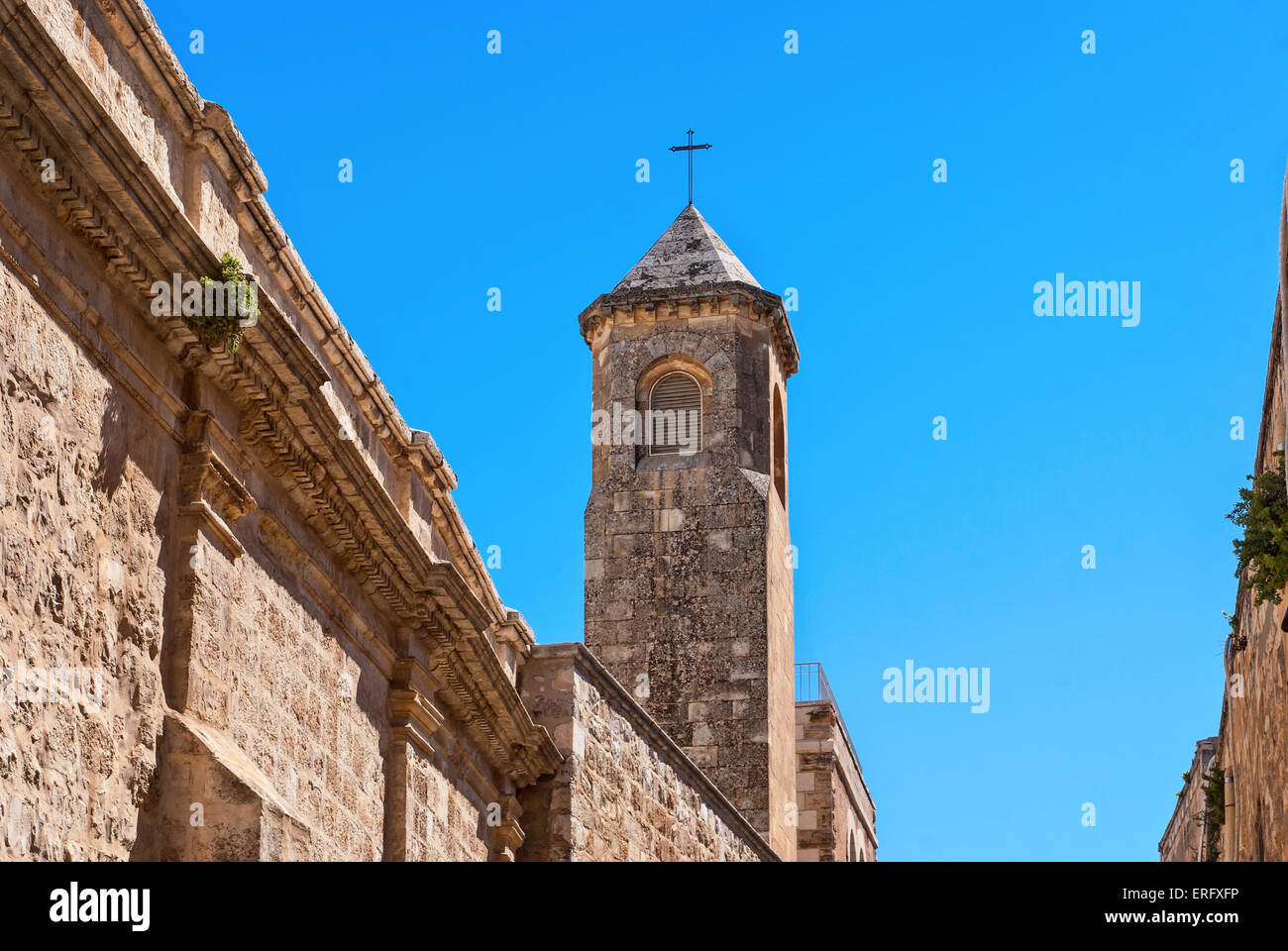 Chiesa della Flagellazione Tower, stazione II sulla Via Dolorosa, Gerusalemme la città vecchia. Prese in Via della Croce. Foto Stock