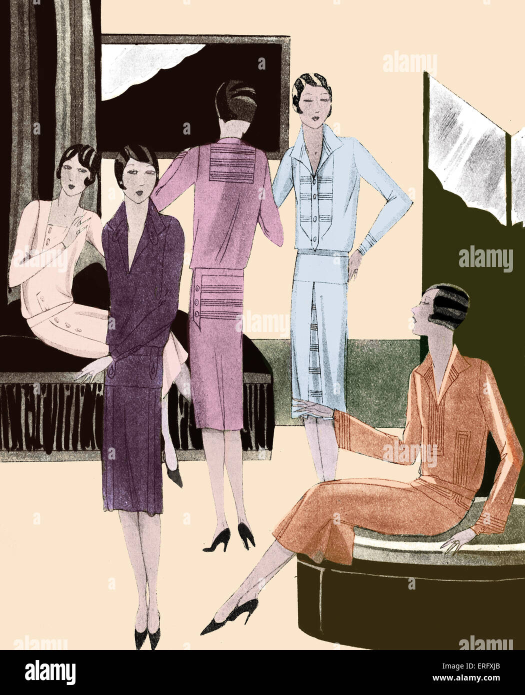 Abiti alla moda nei tardi 1920s. Colorised. Foto Stock