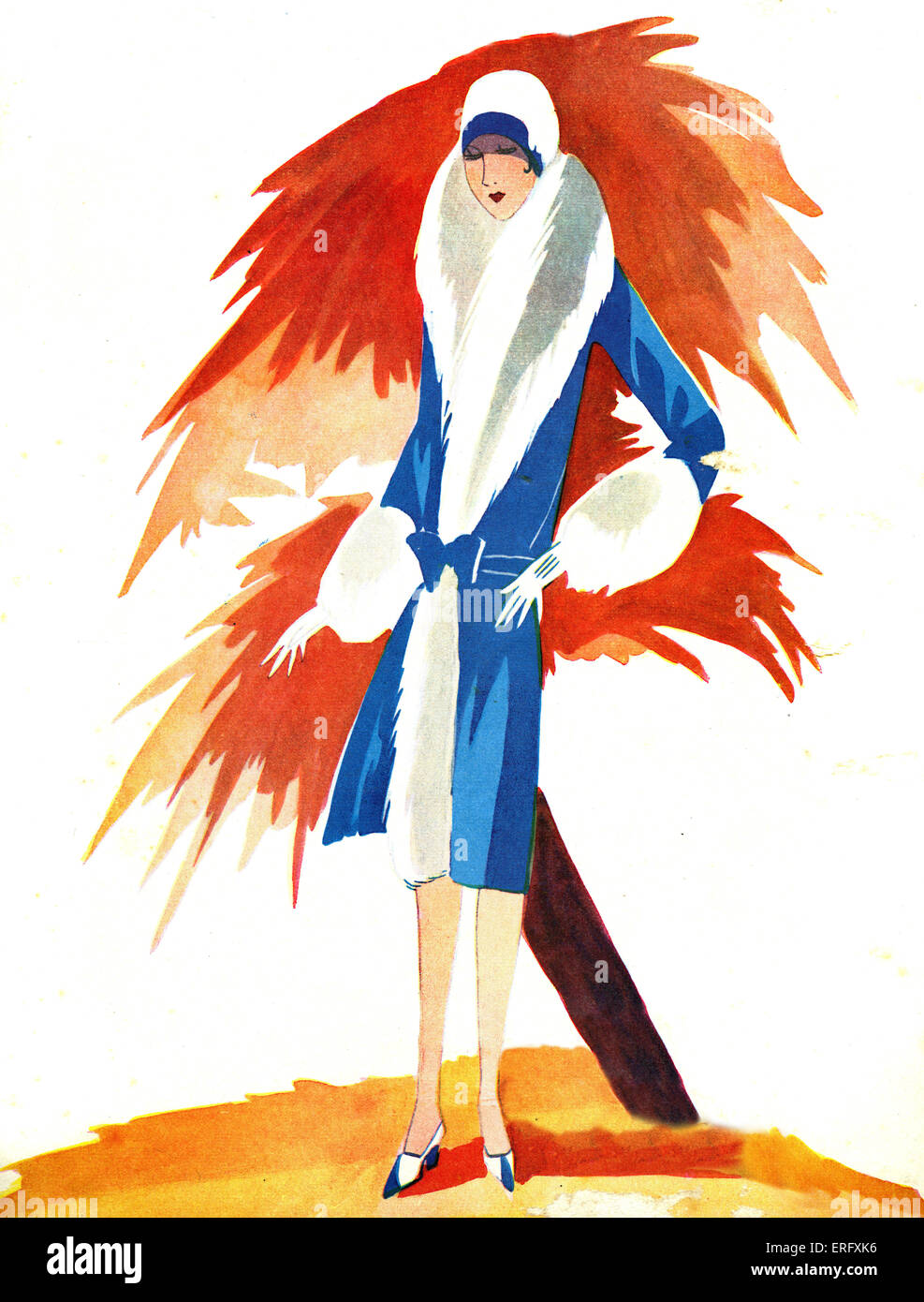 Le Miroir des modi Settembre 1927 rivista di moda il coperchio. Donna in pelliccia cappotto rifilato, glvoes e cloche hat. Foto Stock