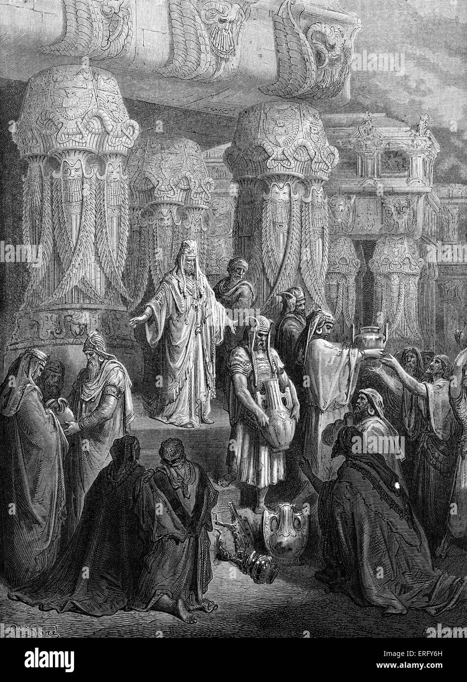 Ciro re di Persia, ripristina l'oro e argento navi / articoli, presa dal re Nebukadnetsar fuori di Gerusalemme per il Foto Stock