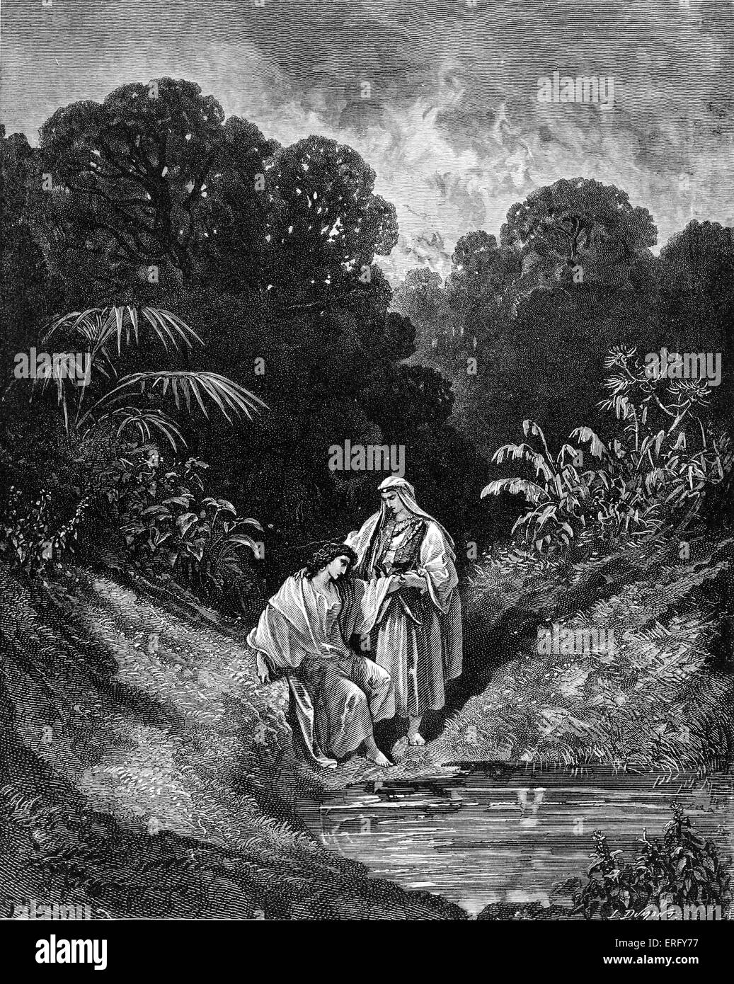David e il suo amico,Jonathan. 1 Samuele 20. Disegnata da Gustave Doré, artista francese, b 6 Gennaio 1832 - 23 gennaio 1883. Incisi da Dumont l. Foto Stock