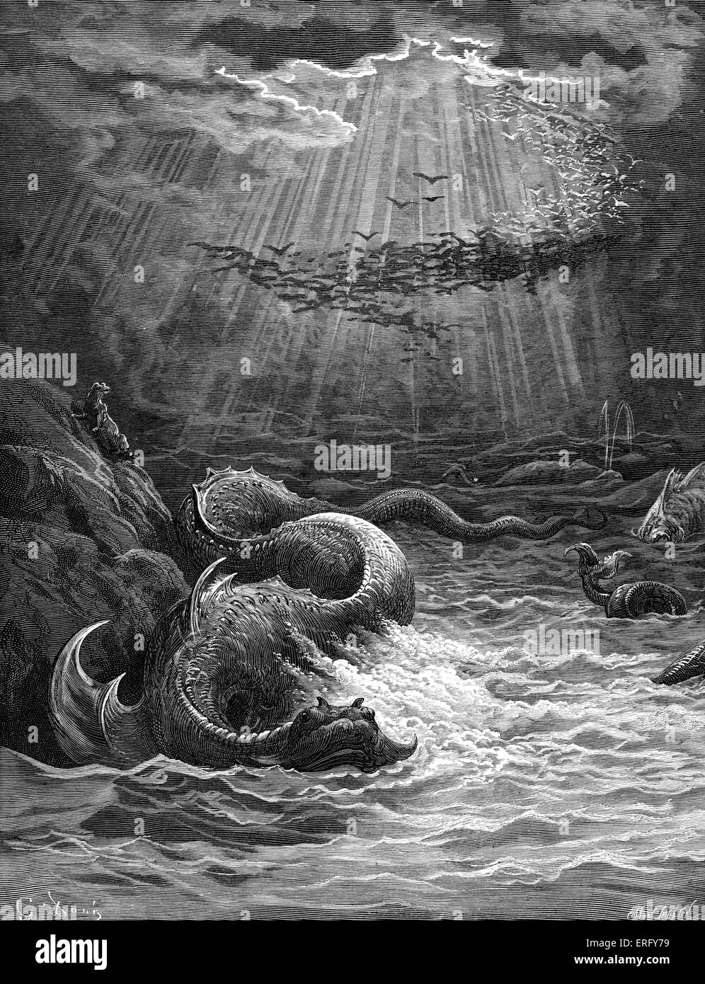 Paradiso perduto e da John Milton: creazione di pesci e uccelli, da Gustave Doré. 'E Dio disse, lasciare le acque generare rettile Foto Stock