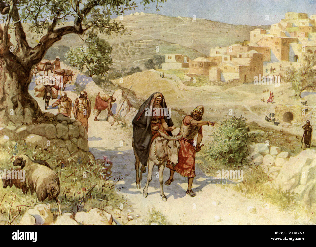 Il re Davide in fuga da Gerusalemme è maledetto da Simei. 2 Samuele 16 5, 8., "e quando il re Davide giunse a Bahurim, ecco là Foto Stock