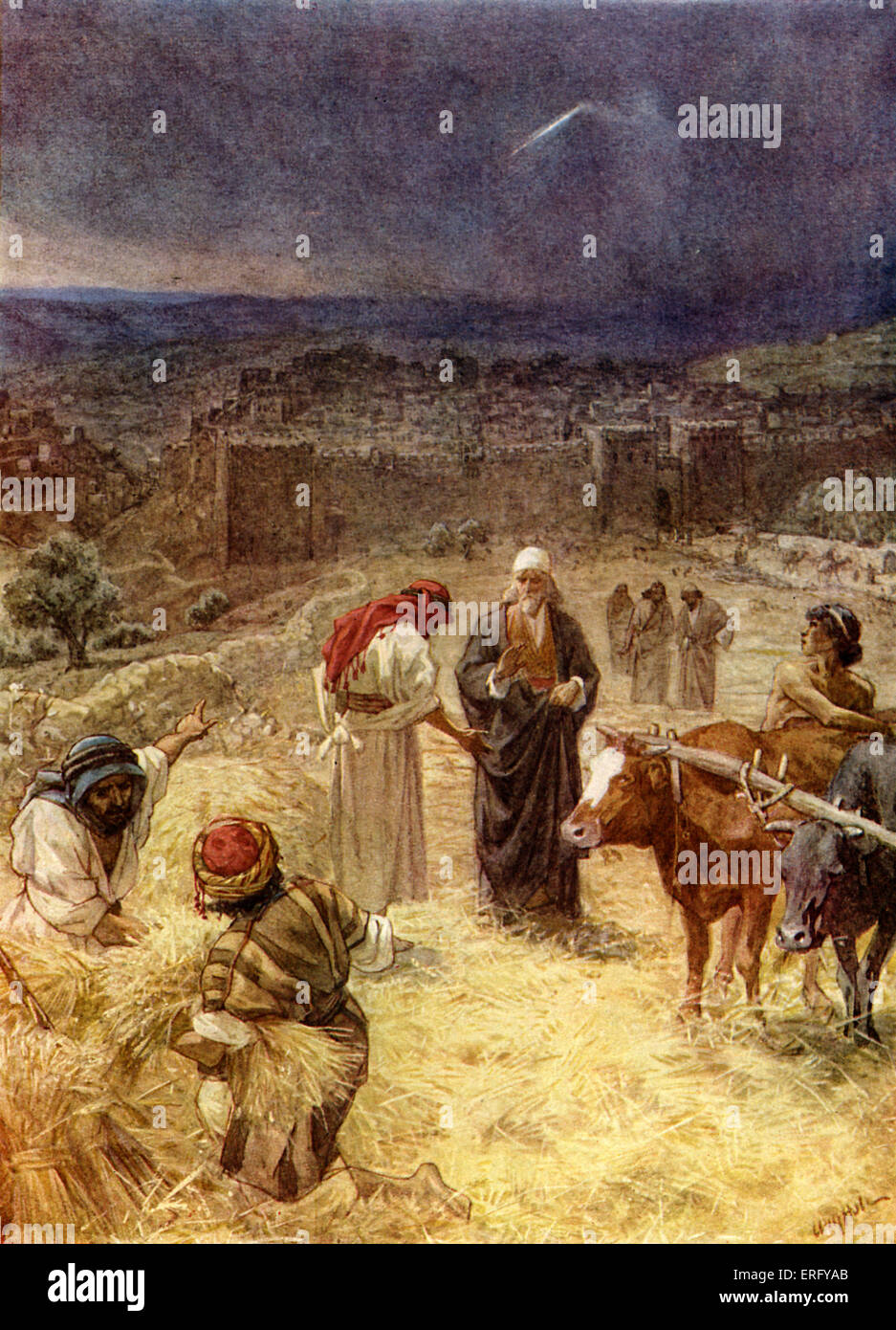 Il re Davide acquistando l'aia di Ornan il Gebuseo. 2 Samuele 24 : 24 -25. " E il re disse a Ornan, no; Foto Stock