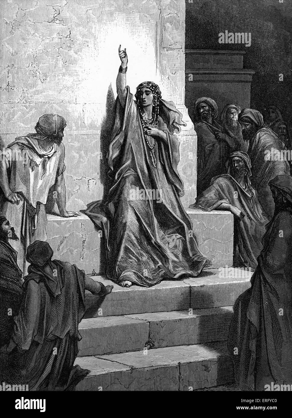 Deborah di canzone di trionfo. Scena biblica del Vecchio Testamento. Xilografia da Gustave Doré (1832 - 1883). Oratorio di Handel: Foto Stock