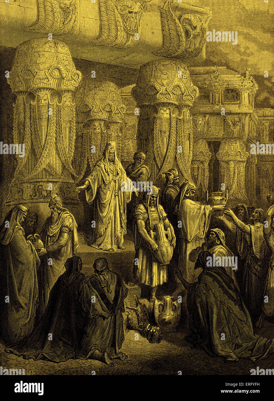 Ciro re di Persia, ripristina l'oro e argento navi / articoli, presa dal re Nebukadnetsar fuori di Gerusalemme per il Foto Stock