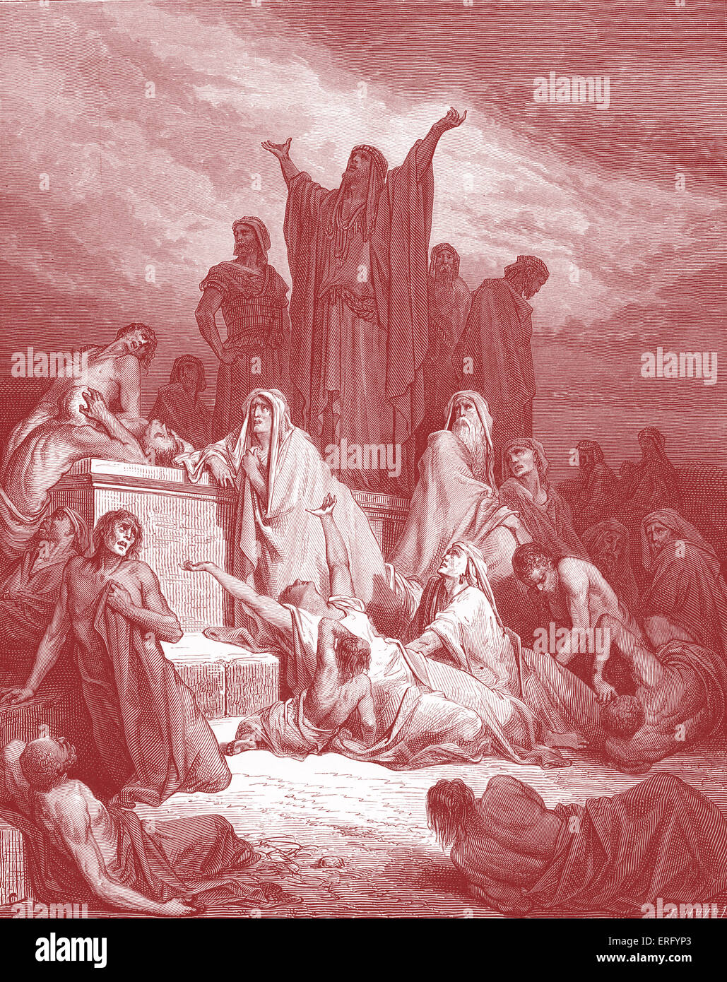 La peste di Gerusalemme, incisione di Gustave Doré. Il popolo di Israele di soffrire con la peste che Dio ha mandato su di loro come una punizione. Foto Stock