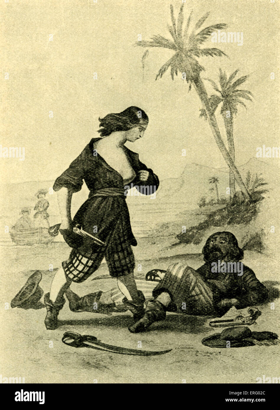 Maria / Marie leggere il pirata si brucia il cervello del marinaio che aveva insultato la sua. Inglese / adventureress filibuster Foto Stock