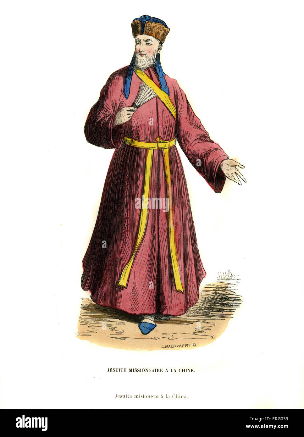 Missionario gesuita in Cina.Eventualmente Matteo Ricci, noto anche come P. Trugault - a Macao, (1552-1610) Cina, colorati a mano Foto Stock