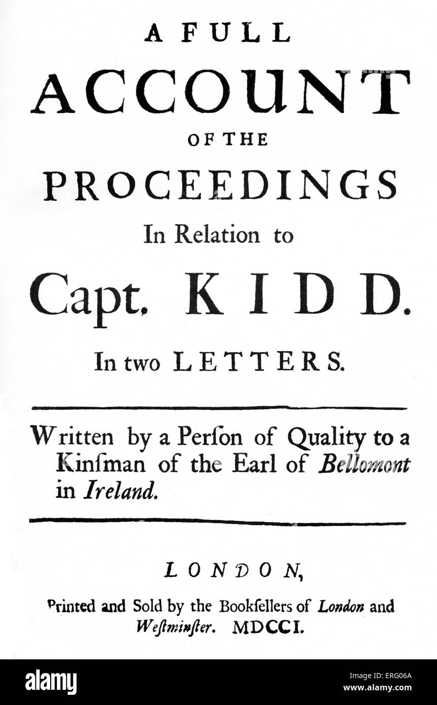 La versione di prova di Captain Kidd, titolo-pagina. Titolo completo recita, "un account completo del procedimento in relazione al cap. Kidd. In due Foto Stock