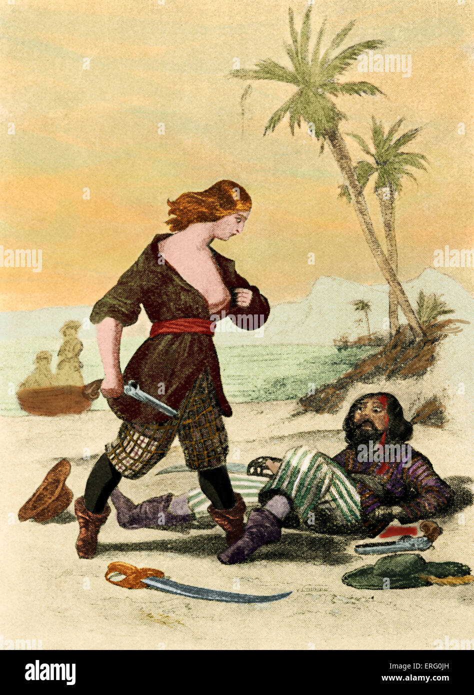 Maria / Marie leggere il pirata si brucia il cervello del marinaio che aveva insultato la sua. Inglese / adventureress filibuster. Foto Stock