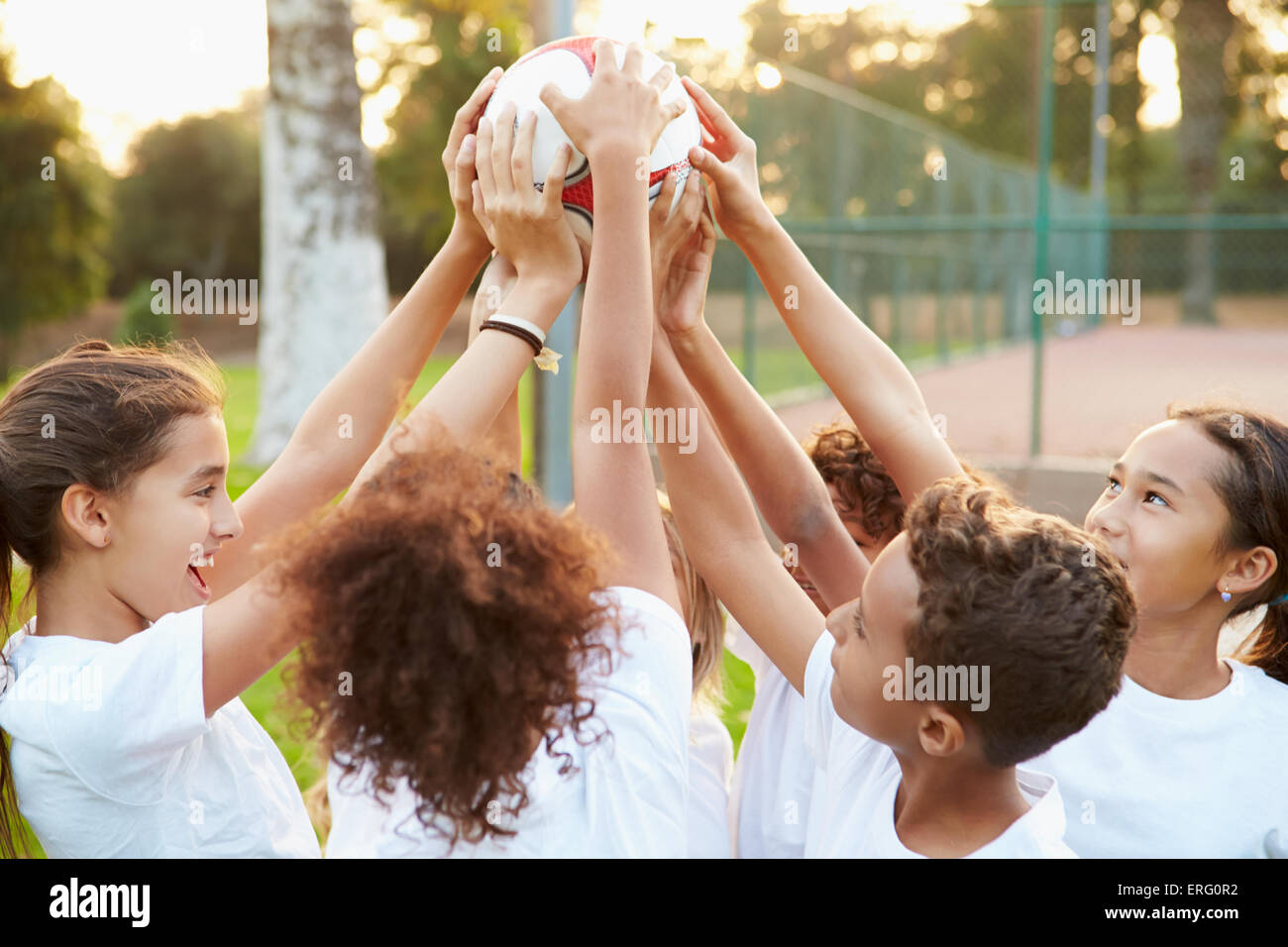 Youth Football Team Training insieme Foto Stock