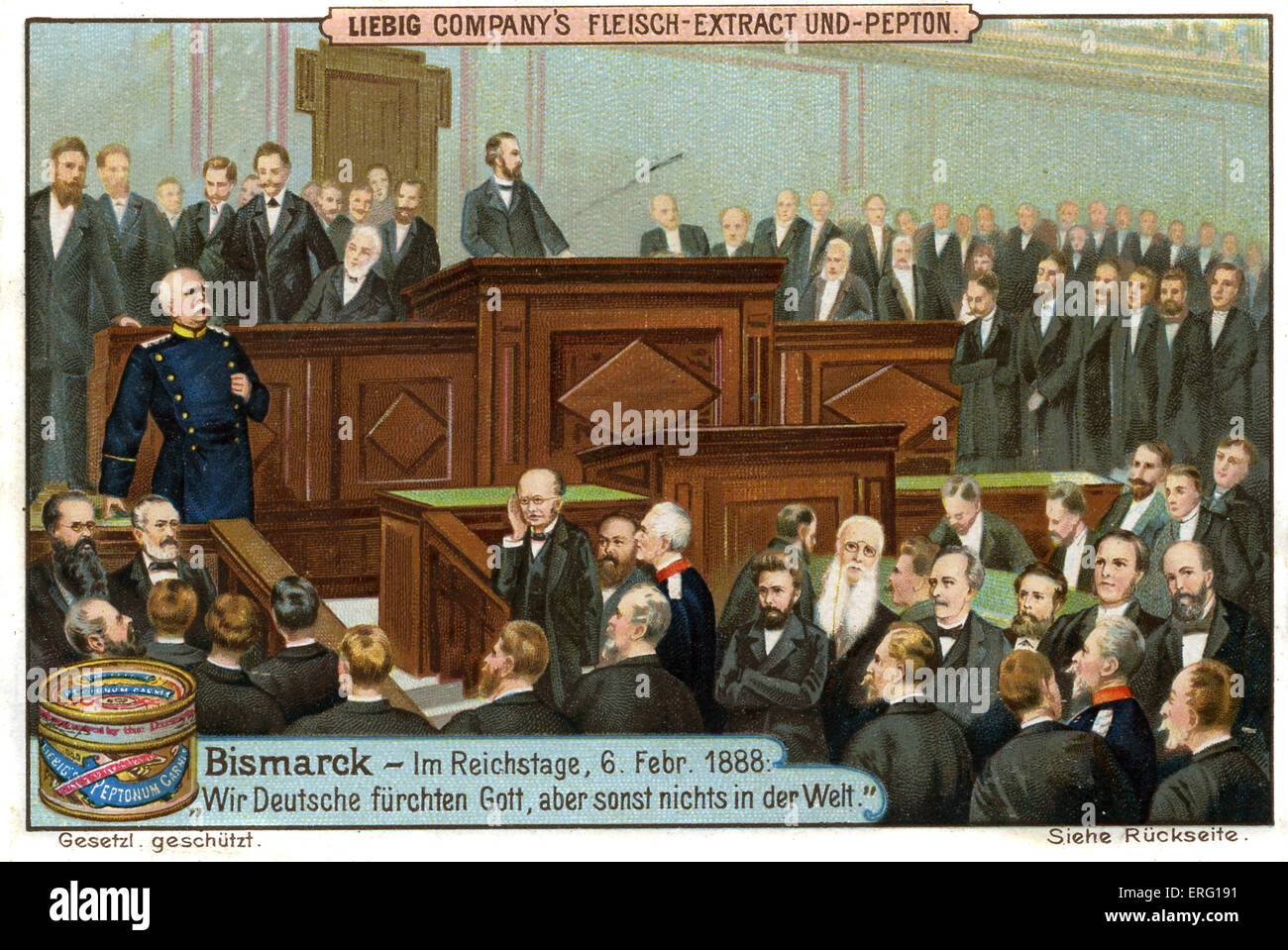 Bismarck il discorso in Reichstage, 6 febbraio 1888. "Noi tedeschi, hanno paura di Dio, ma non ha paura del mondo". Annuncio pubblicitario Foto Stock