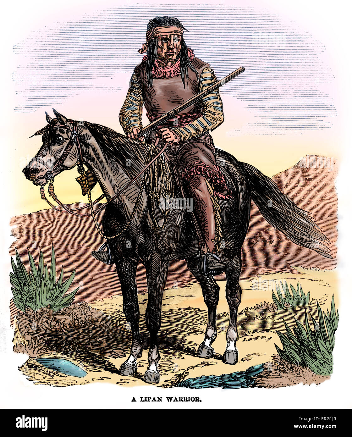 Lipan warrior appartenevano alla tribù che vive in Texas, America (indiani del Far West. Londra illustrato News 1858). Foto Stock