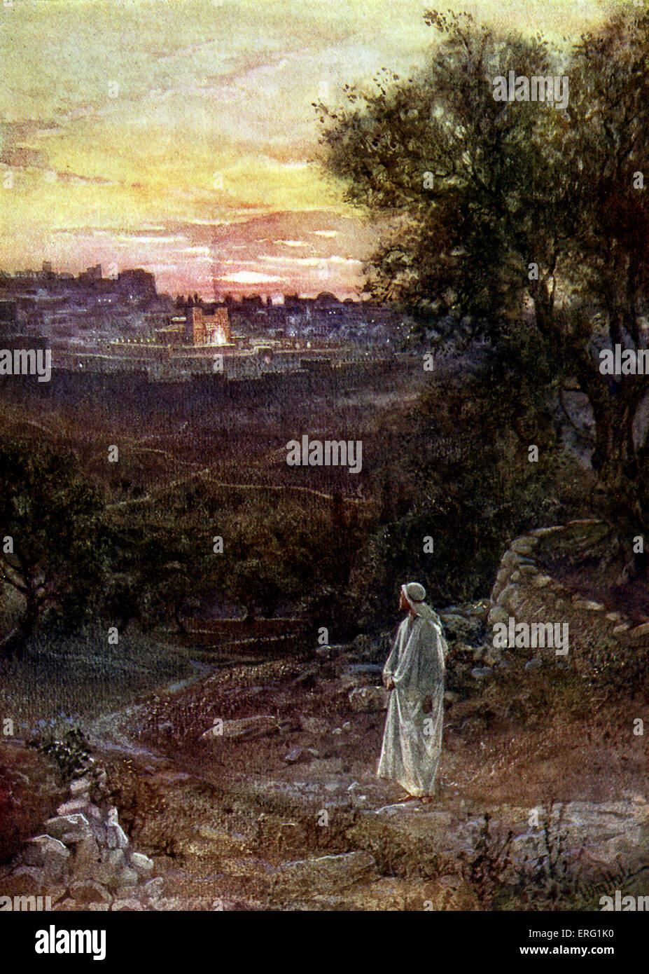 Gesù sul monte degli Ulivi, Luca xxi 37. Illustrazione di William foro 1846-1917. Foto Stock