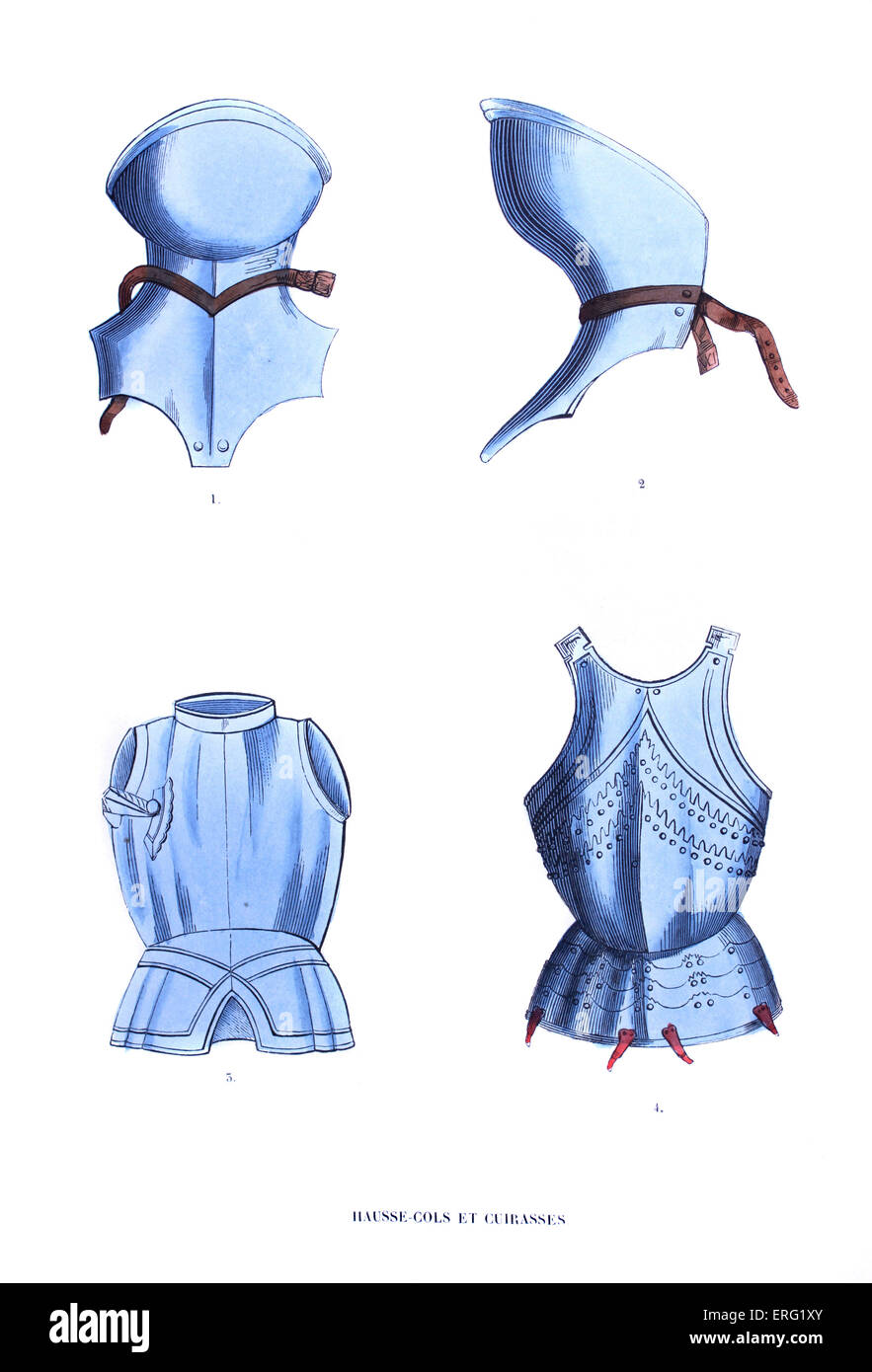 Armature militari del XIV secolo - dettaglio delle corazze/ 'cuirasses" (fondo) e i collari di protezione / 'hausse-cols" (alto). Foto Stock