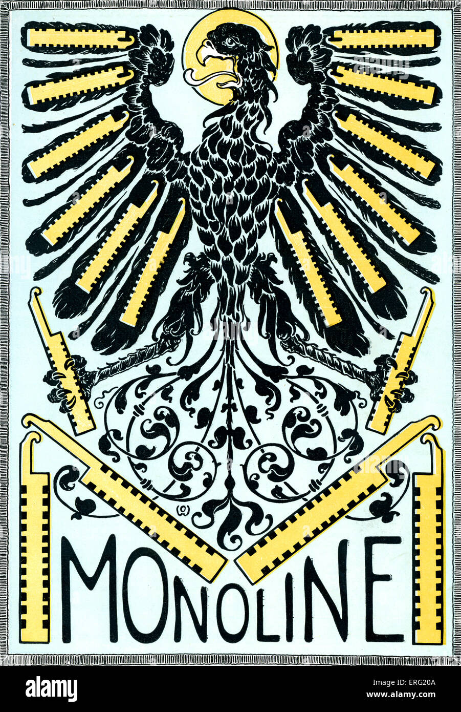 Le stampanti' inserzione mostra aquila tedesca emblema. Stemma. Esempio di lavoro di Ferdinando Schlotke stampanti artistica Foto Stock