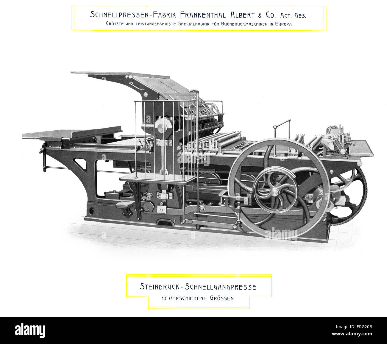 Annuncio tedesco per la Frankenthal Albert e Co. i costruttori di macchine che mostra una rapida pressa. Da stampanti " catalogo, 1902. Foto Stock