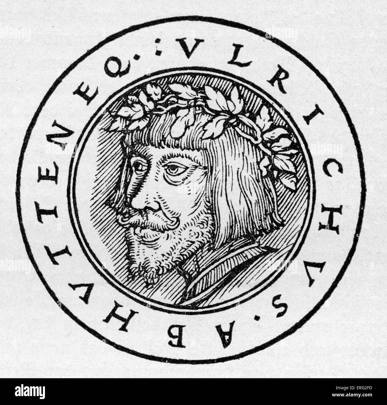 Ulrich von Hutten la Chiesa tedesca reformer 21 Aprile 1488 - 29 agosto 1523. Dopo una xilografia tedesca datato 1523. Foto Stock