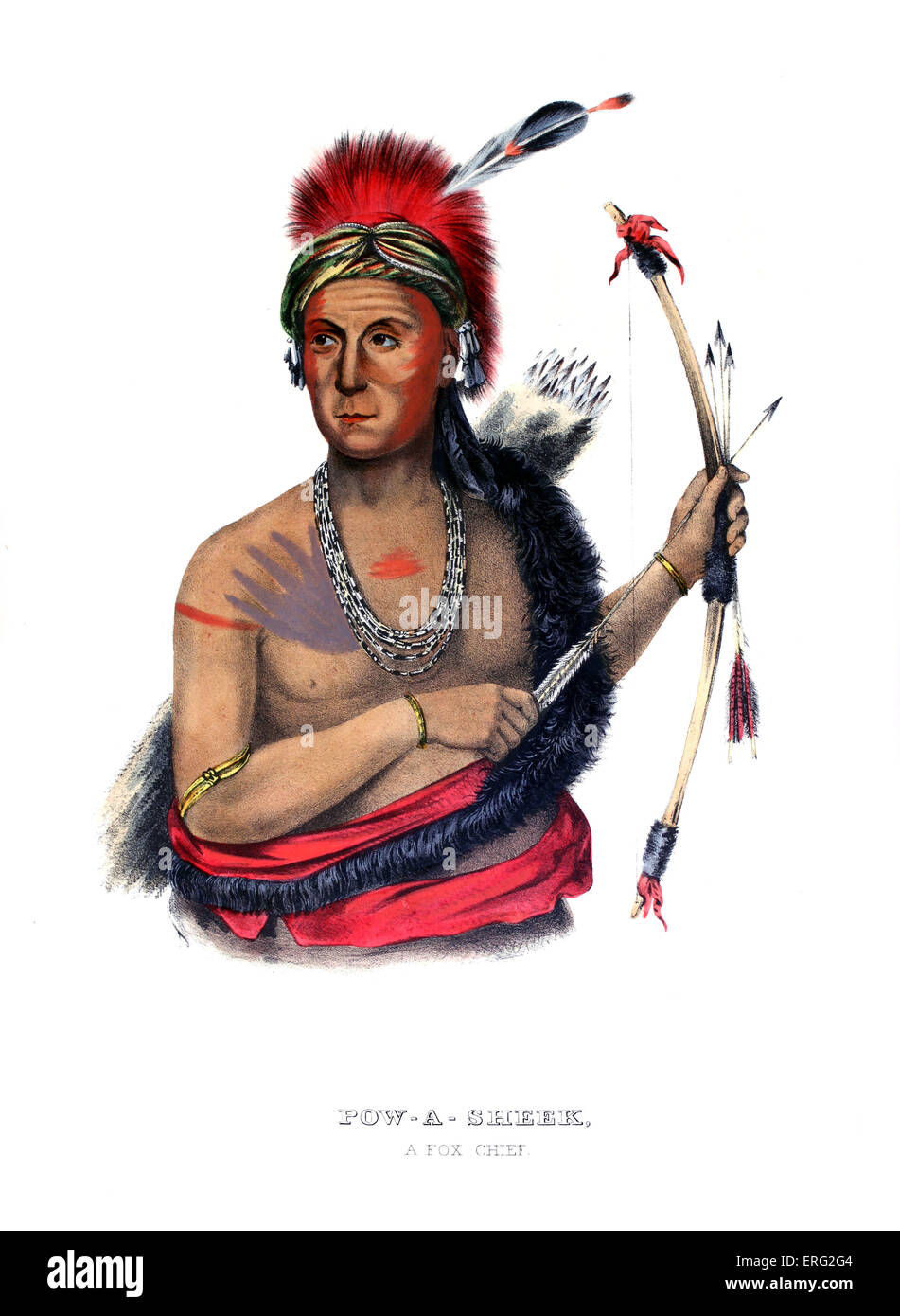 Powasheek, capo nativo americano delle volpi (Musquakees) azienda arco e frecce. Dopo la verniciatura da Charles Bird King, 1785 - Foto Stock