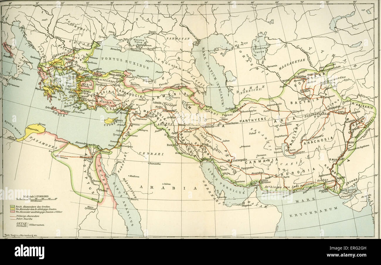 Mappa che mostra l'impero di Alessandro il Grande. Foto Stock