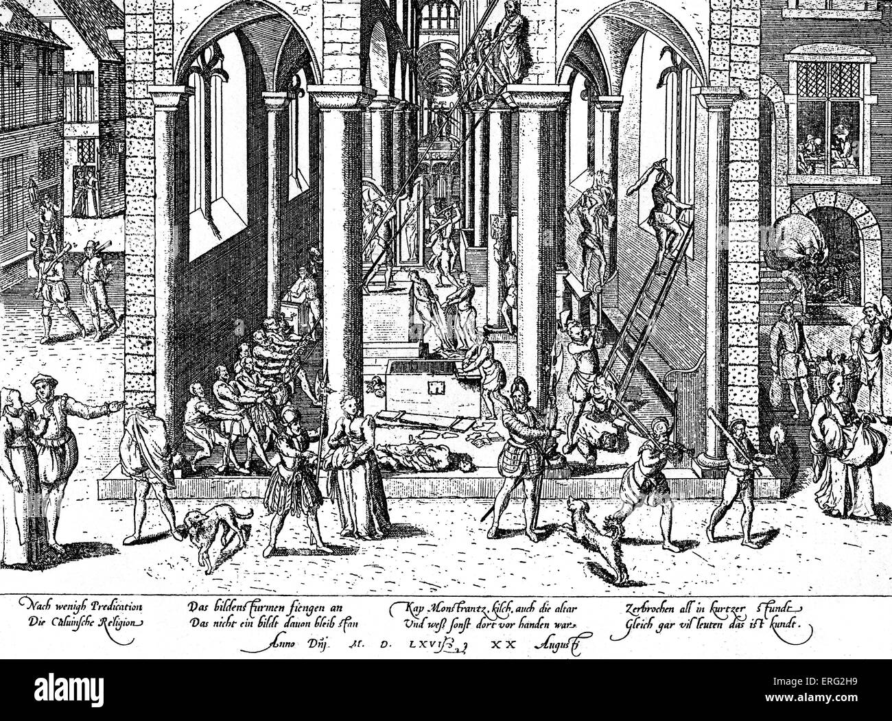 Profanazione e saccheggio di una chiesa tedesca, 1579. Foto Stock