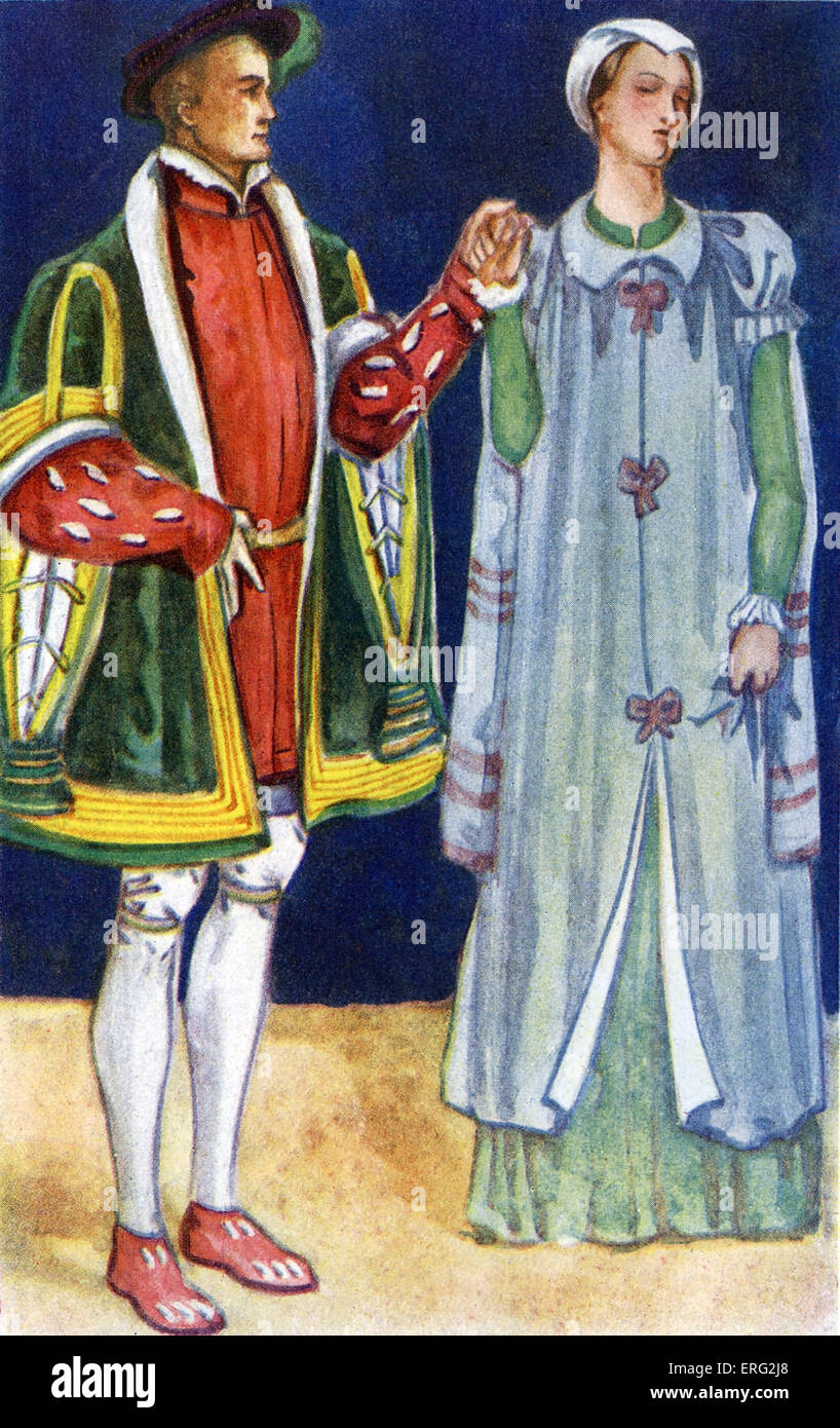 Giovane 's costume in regno di Edoardo VI (1547- 1553). L uomo indossa un puff-jerkin con spallamento e doppietto con aperta e tagliati Foto Stock