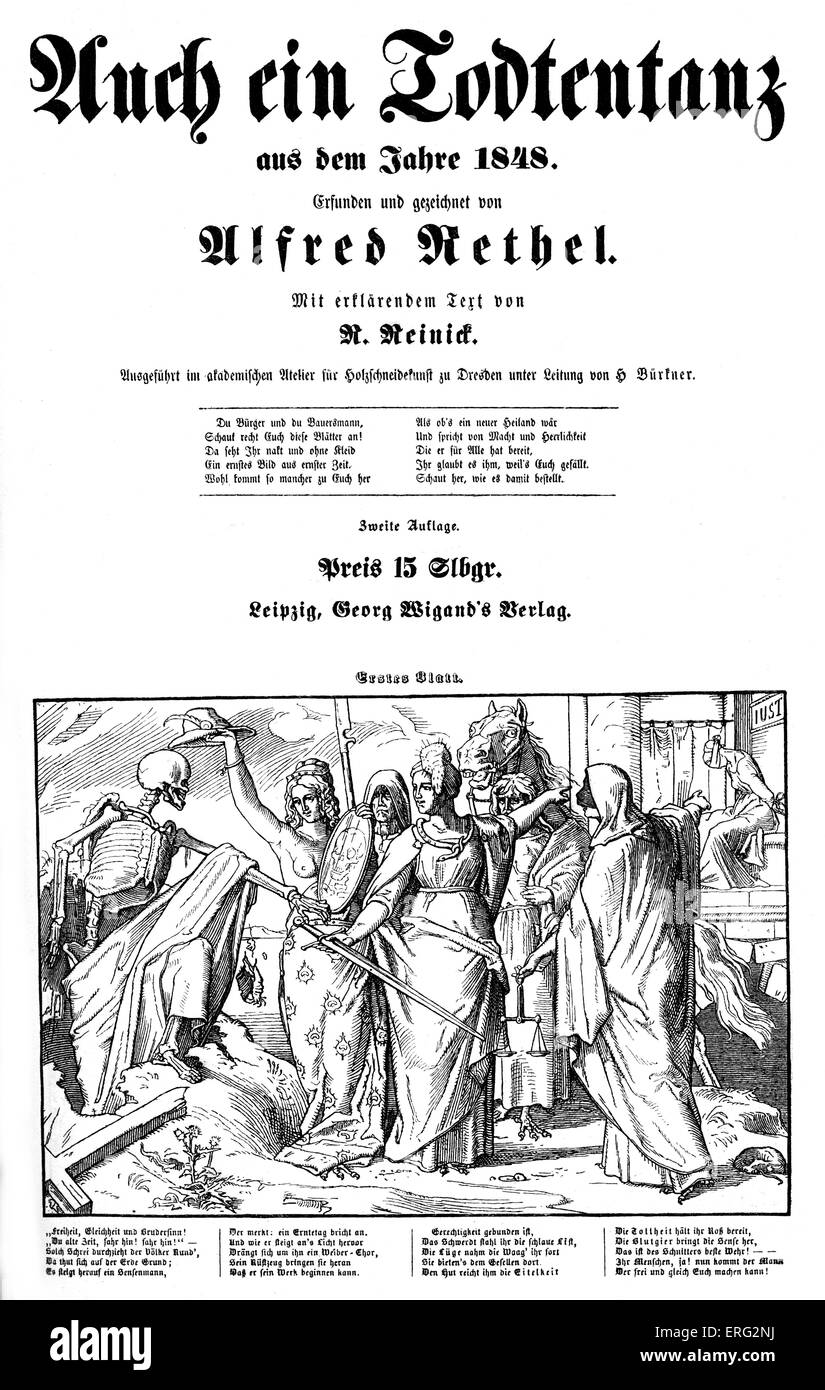 Totentanz 1848: la morte è spedito a terra come il solo uomo che è in grado di rendere tutte le persone uguali. Primo piatto in una serie di Foto Stock