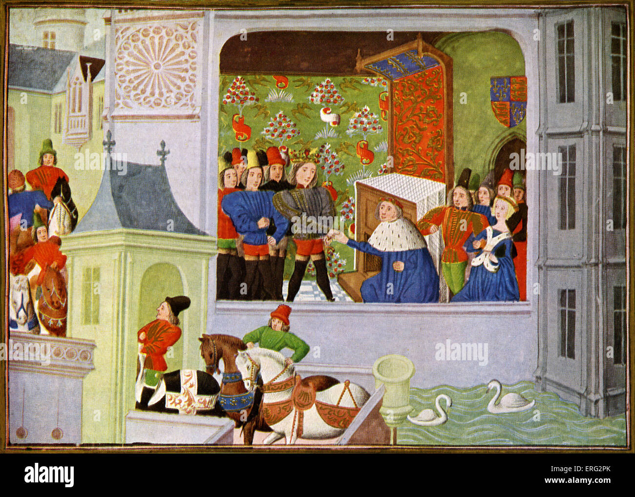 L'intervista di Richard II e il duca di Gloucester (Thomas Woodstock) nel castello Pleshy con Carlo VI. Da Froissart's Foto Stock