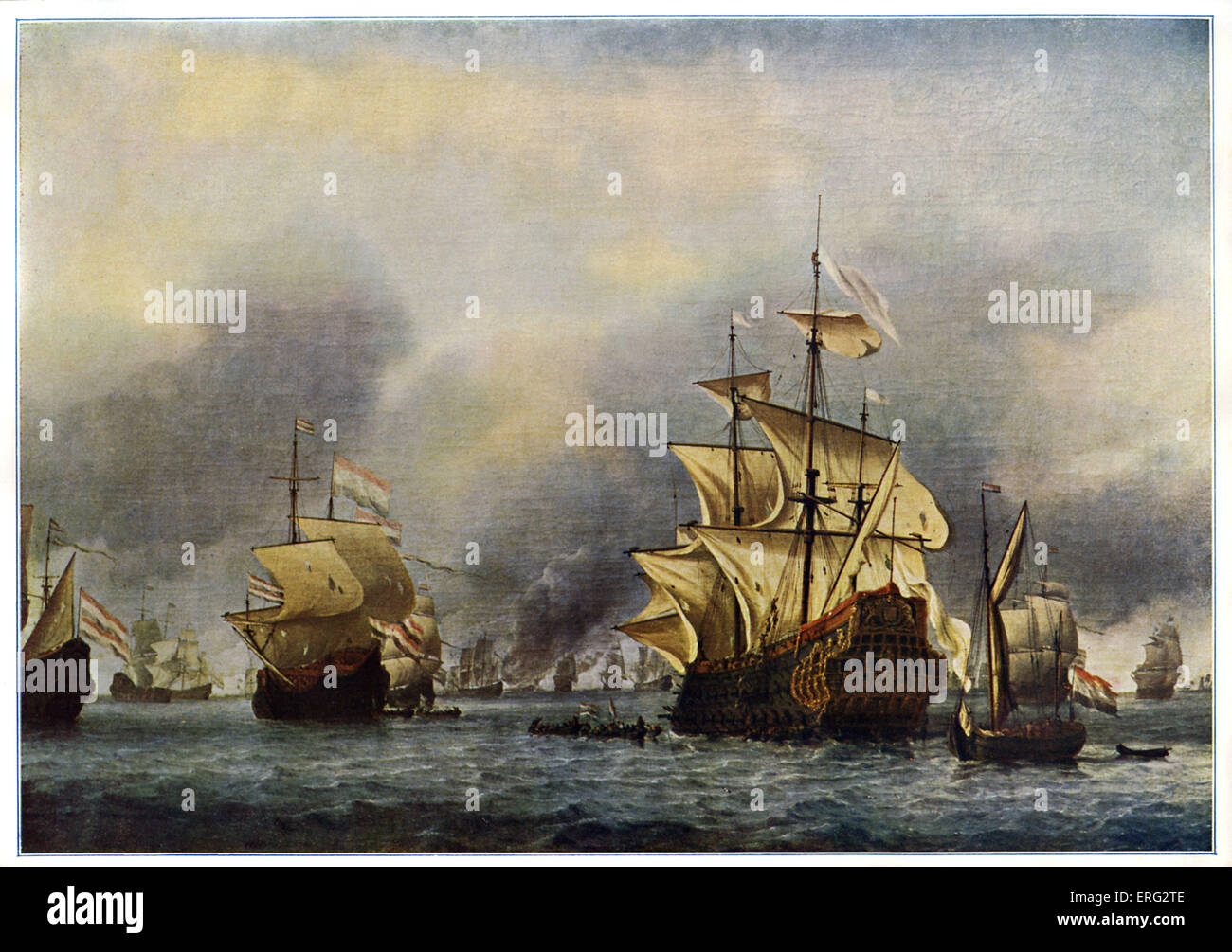 Battaglia navale di giugno 1666. Seconda guerra anglo-olandese, 4 marzo 1665 - 31 luglio 1667. Dopo un dipinto di Willem van de Velde il Foto Stock