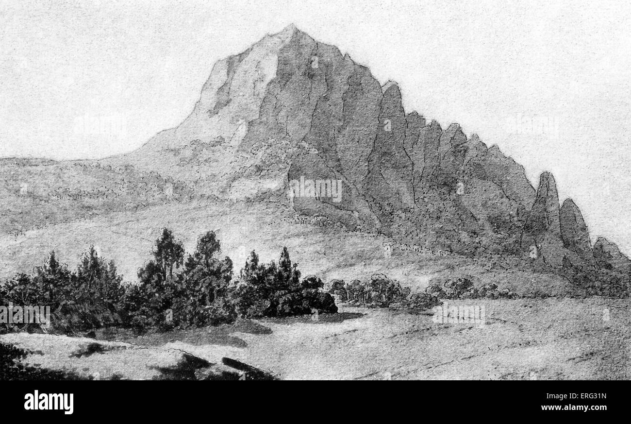 Johann Wolfgang von Goethe 's schizzo della suggestiva montagna vicino a Bilin, Bilina moderno. Da 'Handzeichnungen von Goethe Foto Stock