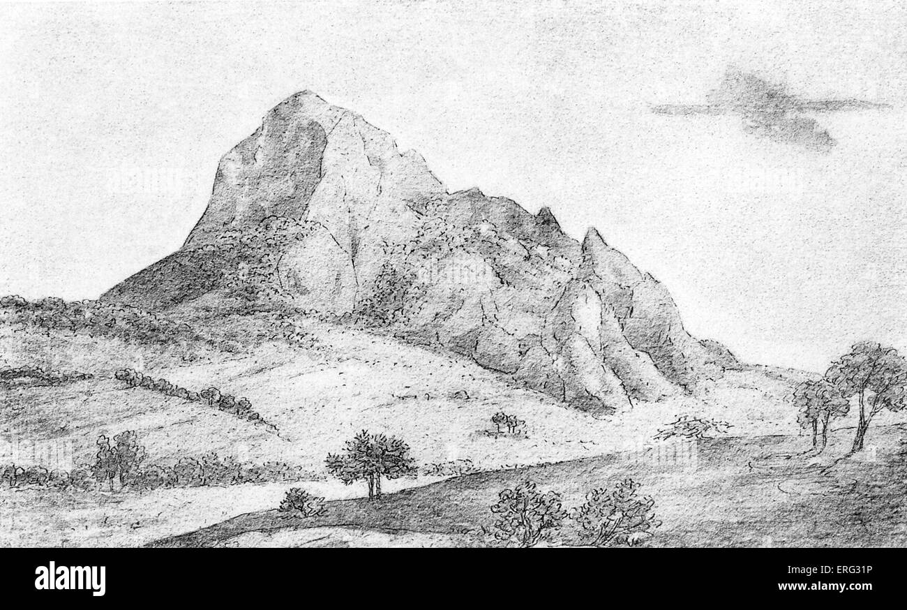 Johann Wolfgang von Goethe 's schizzo della suggestiva montagna vicino a Bilin, Bilina moderno. Da 'Handzeichnungen von Goethe Foto Stock