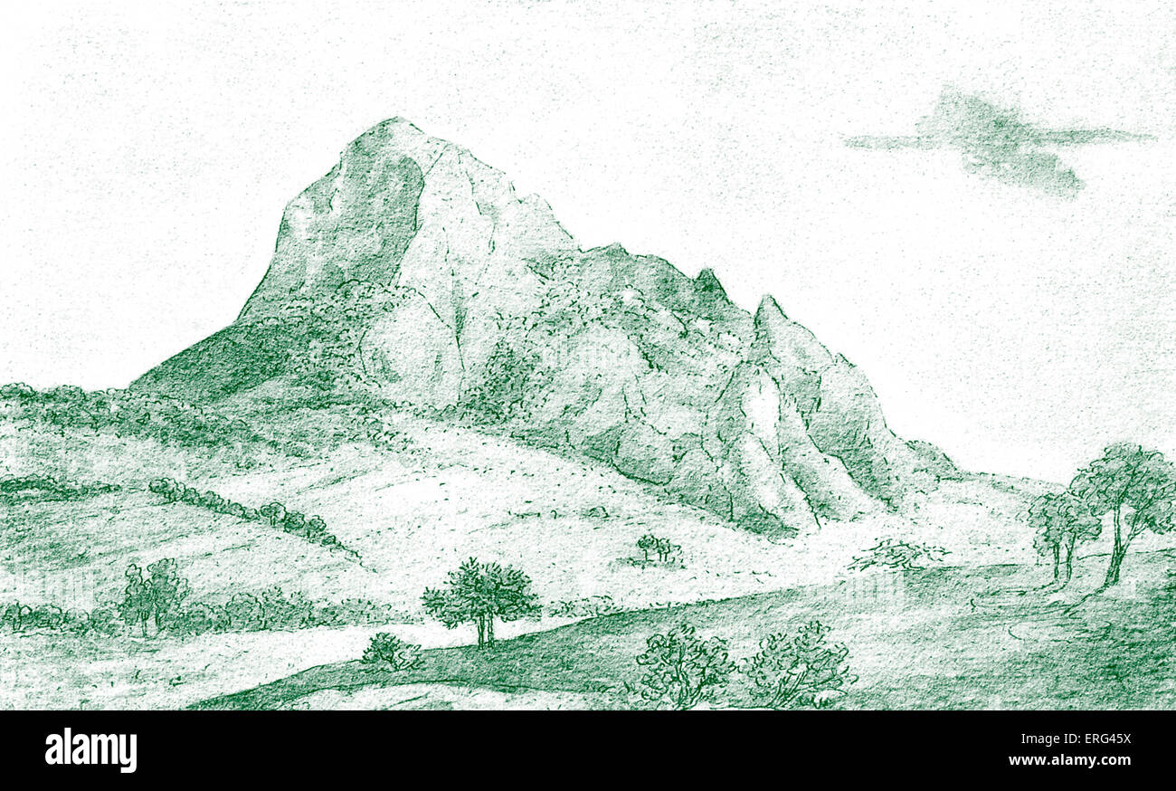 Johann Wolfgang von Goethe 's schizzo della suggestiva montagna vicino a Bilin, Bilina moderno. Da 'Handzeichnungen von Goethe Foto Stock