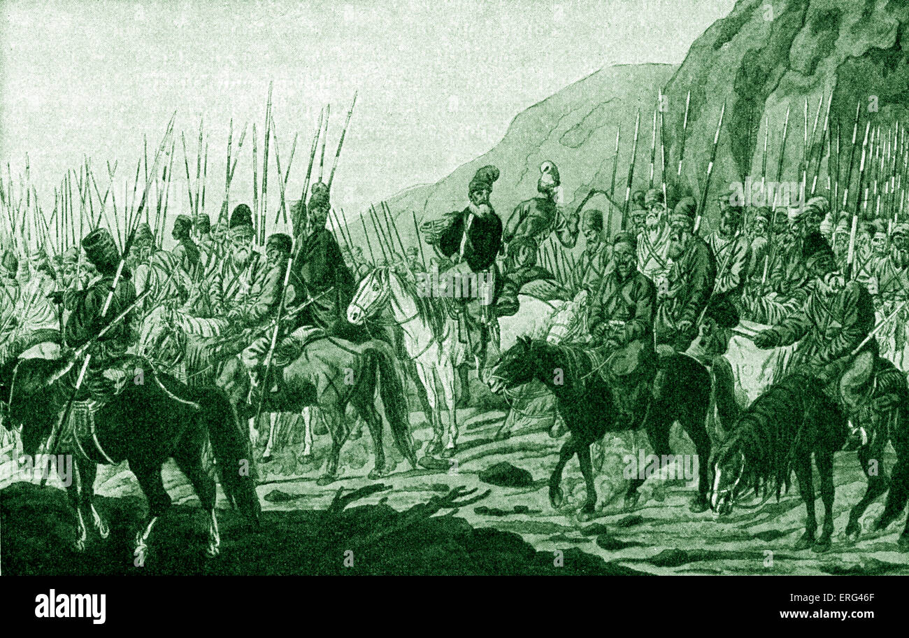 Montato cosacchi a riposo. La Russia. Versione oscurata. Foto Stock