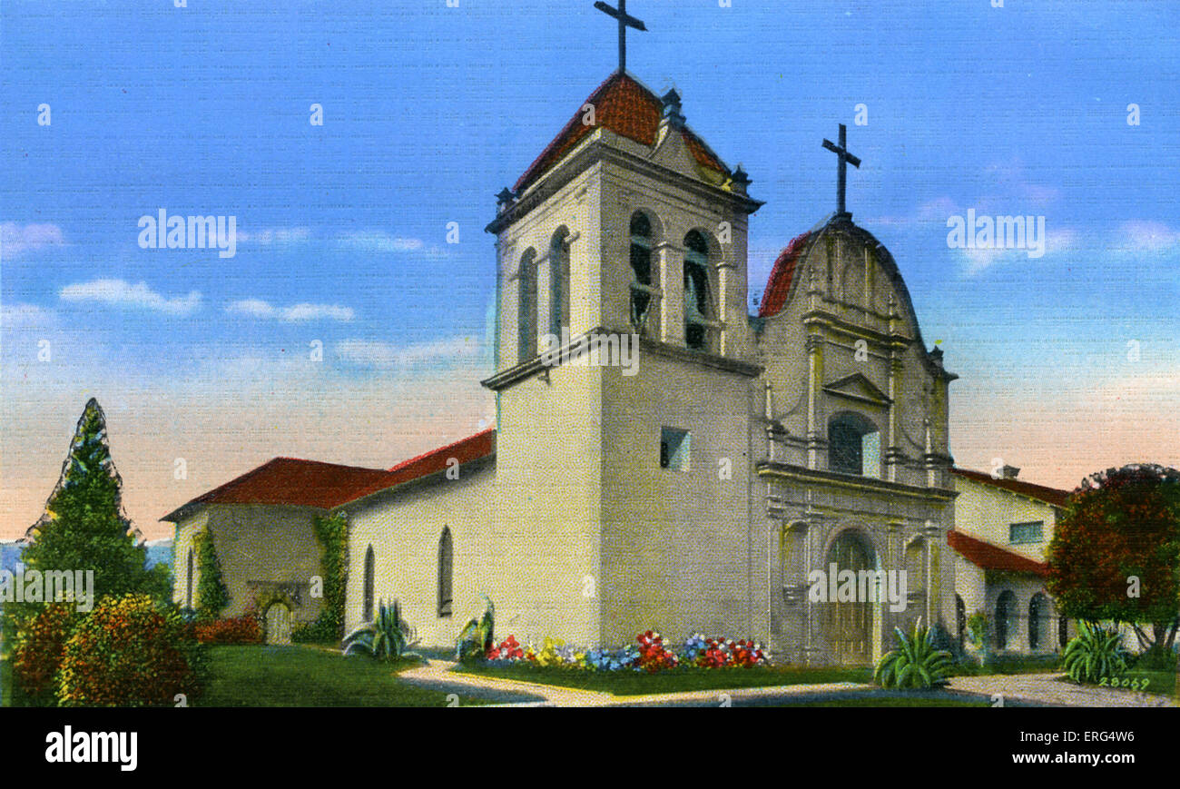 California: San Carlos missione Presido Cappella, Monterey. Foto scattata c.1900s Foto Stock