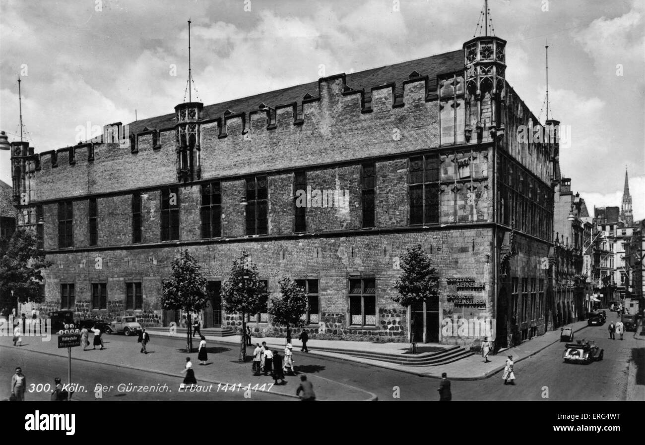 Colonia, Germania, c. 1930s. Der Gurzenich (vista del Gurzenich Festival Hall). Cartolina datata 3/12/39. Foto Stock