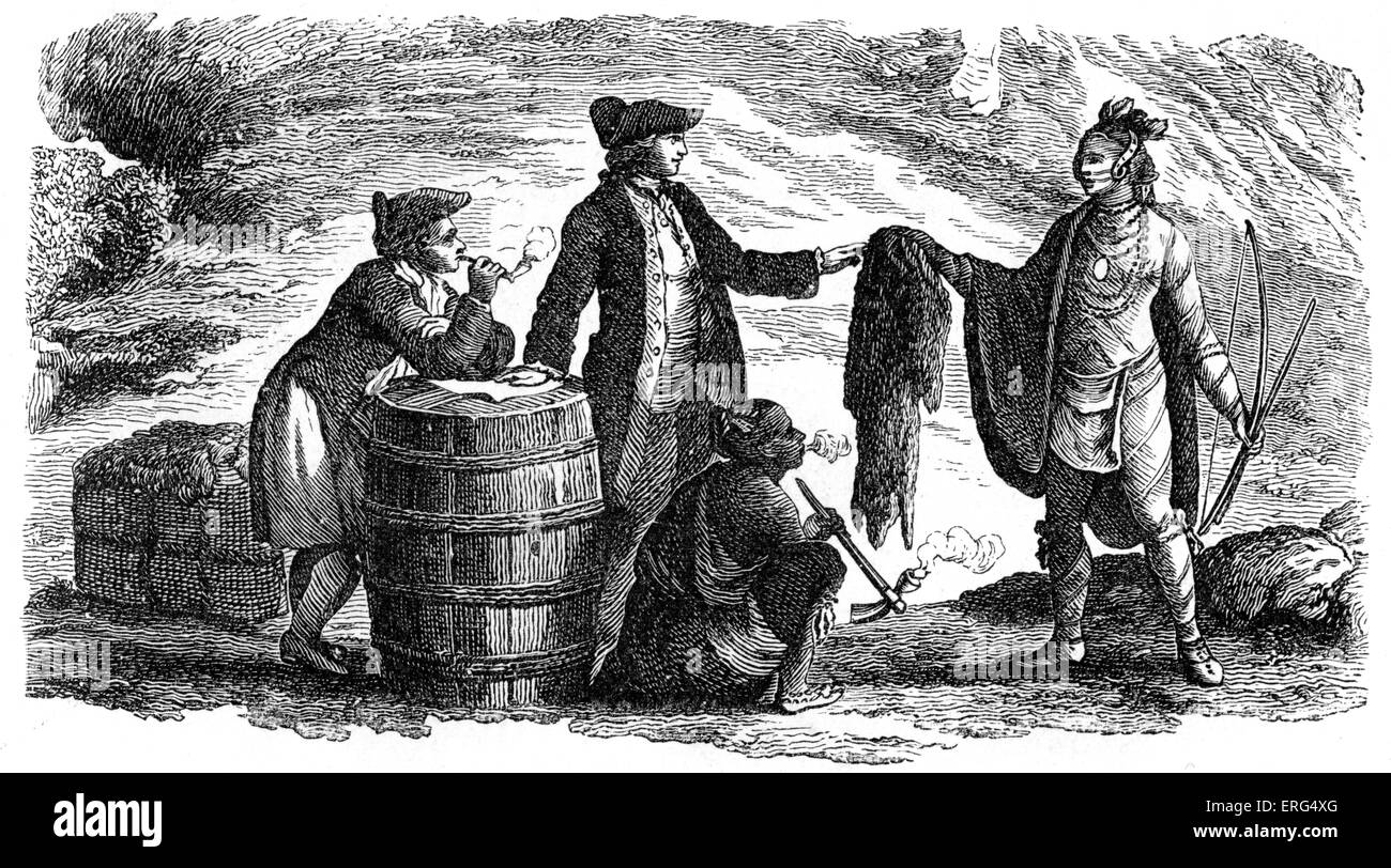 North American commercianti e indiani. Da Gauthier e Faden's 'Map del Canada". 1777, un anno dopo l'indipendenza dell America. Foto Stock