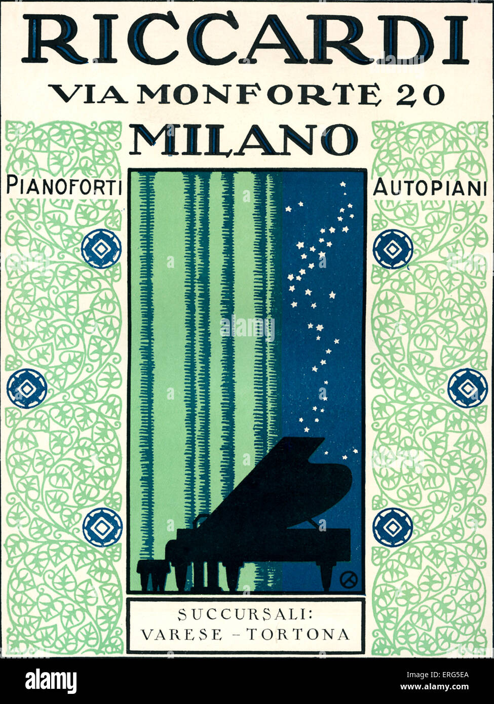 Pubblicità per Riccardi pianoforti, 1928. (Pianoforti, autopiani) Foto Stock