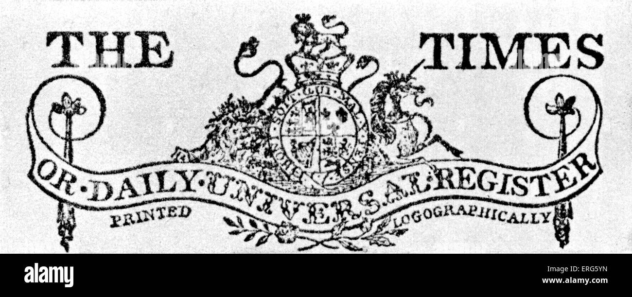 Testa di intestazione per i tempi o giornalieri registro universale. Dettagli dalla voce del primo numero, il 1 ° gennaio 1788. Foto Stock