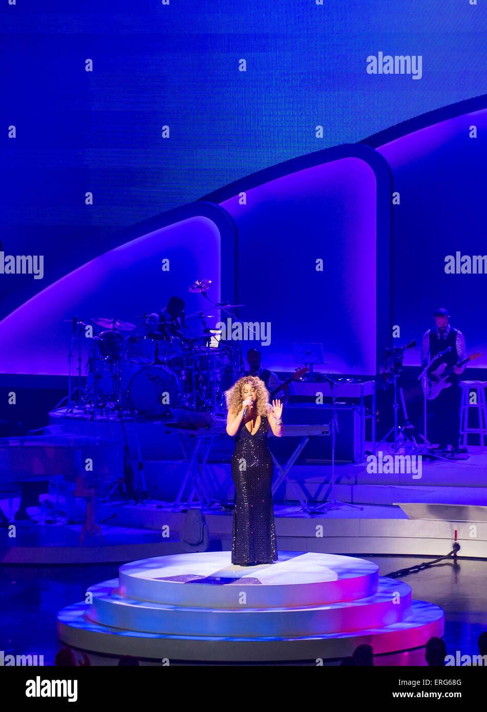 Il cantante Mariah Carey esegue durante il lancio della sua residenza 'MARIAH 1 all'infinito" al Caesars Palace a Las Vegas Foto Stock