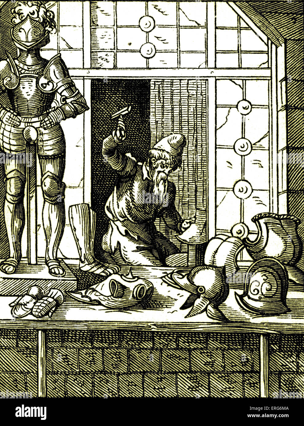 Armourer da Jost Amman, riprodotti da un sedicesimo secolo incisione. Artista svizzero, 13 Giugno 1539 - 17 March, 1591. Foto Stock